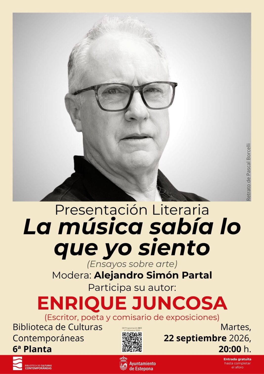 Enrique Juncosa presenta en Estepona su libro de ensayos sobre arte el 22 de septiembre